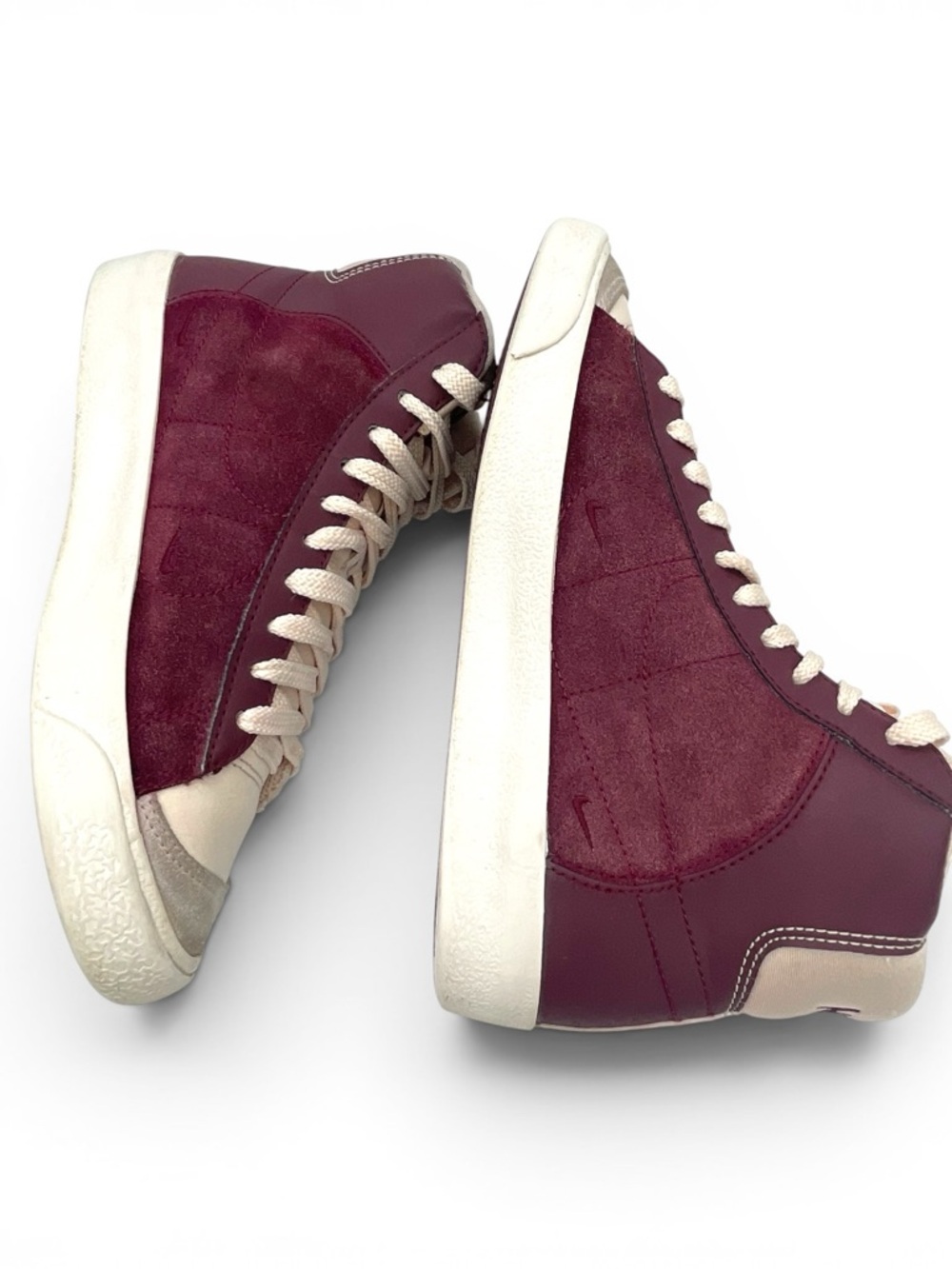 Nike Blazer Mid Burgundy Beige Sneakers Youth 4Y Women 6 Retro Casual - Picture 9 of 11